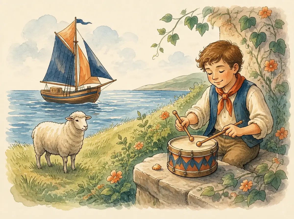Laivas, avis, trupinėlis ir mušamas būgnas – ship, sheep, bit ir beat scena